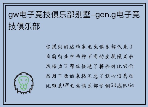 gw电子竞技俱乐部别墅-gen.g电子竞技俱乐部